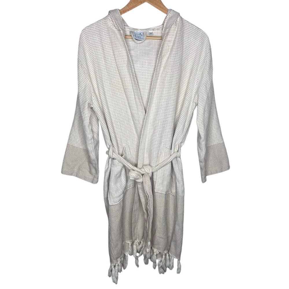 Let’s Talk Towels Robe Size M Turkish Bathrobe 100% Cotton Ivory Beach Cream